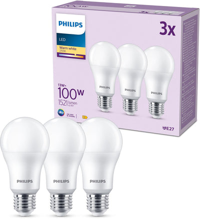 Philips LED-Lampe matt – 100 W – E27 – warmweißes Licht – 3 Stück