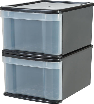 Iris Stapelschublade – Aufbewahrungsschublade – 20 l – Kunststoff – schwarz transparent – 2er-Set