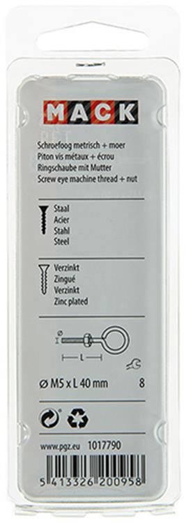 Mack 1017790 – metrische Ösenschraube + Mutter verzinkt 4 Stück M5 x 40 mm | 10 Stück