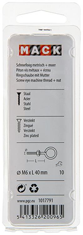 Mack 1017791 – metrische Ösenschraube + Mutter verzinkt 4 Stück M6 x 40 mm | 10 Stück