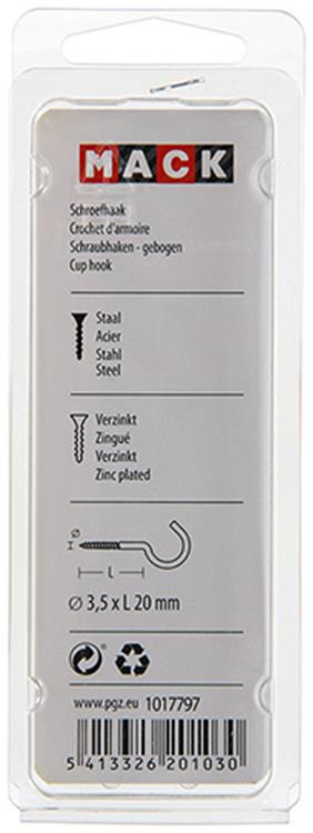 Mack 1017797 - Schraubhaken verzinkter Stahl 10 Stück 3,5 x 20 mm | 10 Stück