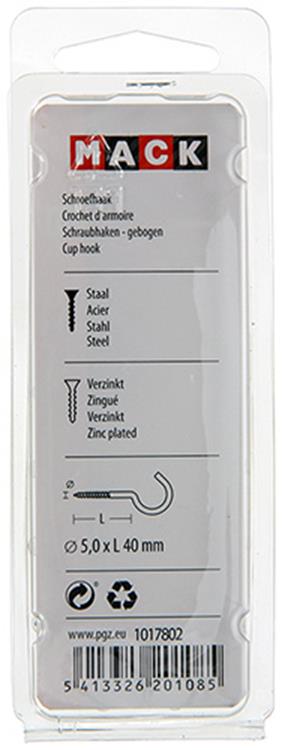 Mack 1017802 - Schraubhaken Stahl verzinkt 4 Stück 5,0 x 40 mm | 5 Stück