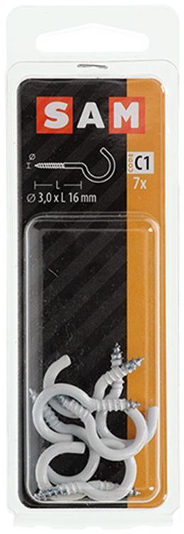 Mack 1017806 - Schraubhaken Stahl weiß 7 Stück 3,0 x 16 mm | 10 Stück