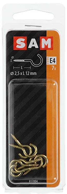 Mack 1019696 - Schraubhaken Messing 7 Stück 2,5 x 12 mm | 10 Stück