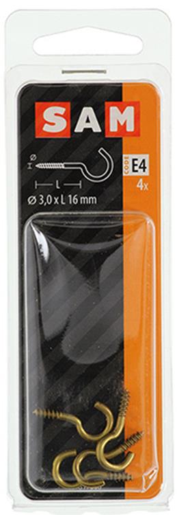 Mack 1019697 - Schraubhaken Messing 4 Stück 3,0 x 16 mm | 10 Stück