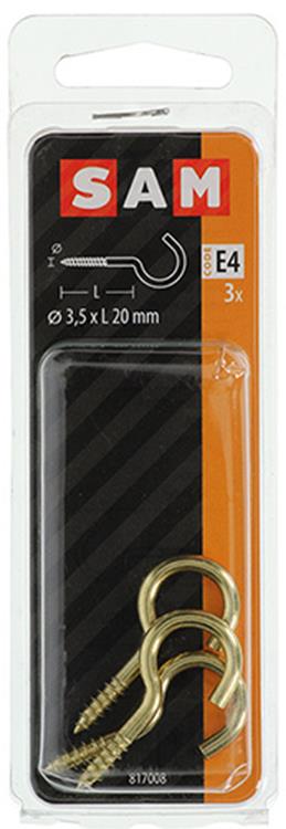 Mack 1019698 - Schraubhaken Messing 3 Stück 3,5 x 20 mm | 10 Stück