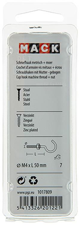 Mack 1017809 – metrischer Schraubhaken + Mutter verzinkt 5 Stück M4 x 50 mm | 10 Stück