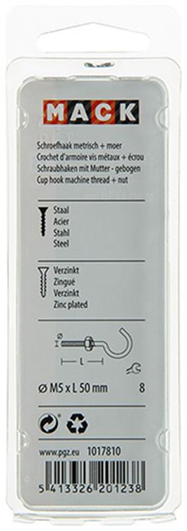 Mack 1017810 – metrischer Schraubhaken + Mutter verzinkt 4 Stück M5 x 50 mm | 10 Stück