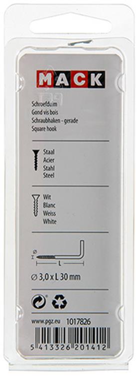 Mack 1017826 - Rändelschraube Stahl weiß 6 Stück 3,0 x 30 mm | 10 Stück