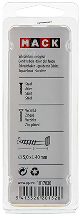 Mack 1017830 – Schraubdaumen mit Schlitz, verzinkter Stahl. 5 Stück 5,0 x 40 mm | 10 Stück
