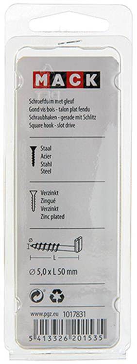 Mack 1017831 – Schraubdaumen mit Schlitz, verzinkter Stahl. 5 Stück 5,0 x 50 mm | 10 Stück
