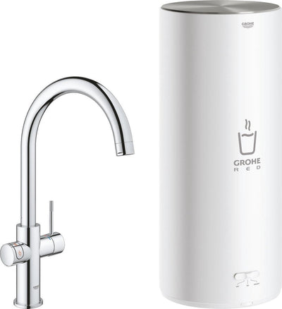 Grohe roter 3-in-1-Kochwasserhahn – C-Auslauf – 7-Liter-Boiler – mit Mischventil – Chrom