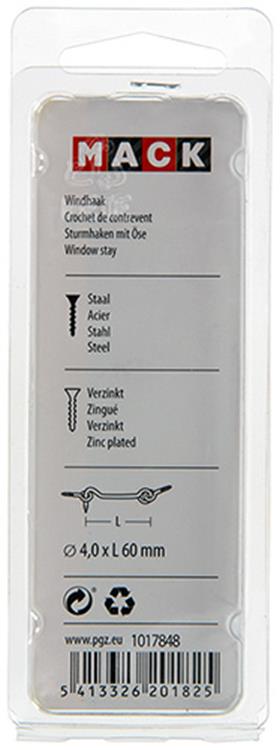 Mack 1017848 – Windhaken aus verzinktem Stahl, 2 Stück, 4,0 x 60 mm | 10 Stück