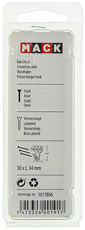 Mack 1017856 - Rahmenhaken Stahl vermessingt 4 Stück 30 x 34 mm | 5 Stück