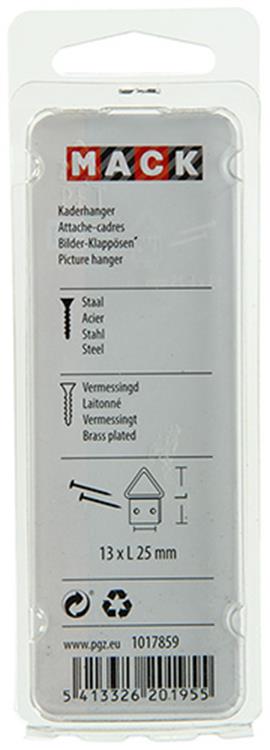 Mack 1017859 - Rahmenaufhänger Stahl vermessingt 5 Stück 13 x 25 mm | 10 Stück