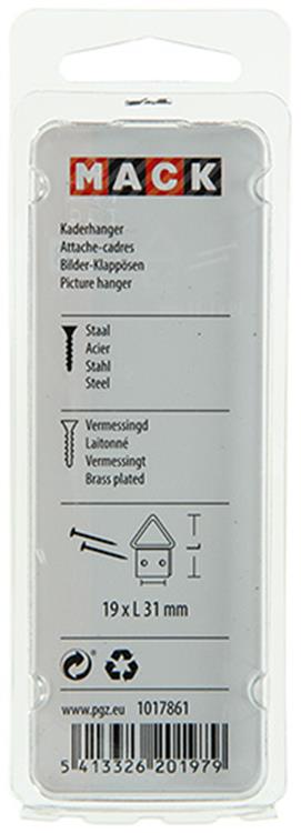 Mack 1017861 - Rahmenaufhänger Stahl vermessingt 4 Stück 19 x 31 mm | 10 Stück