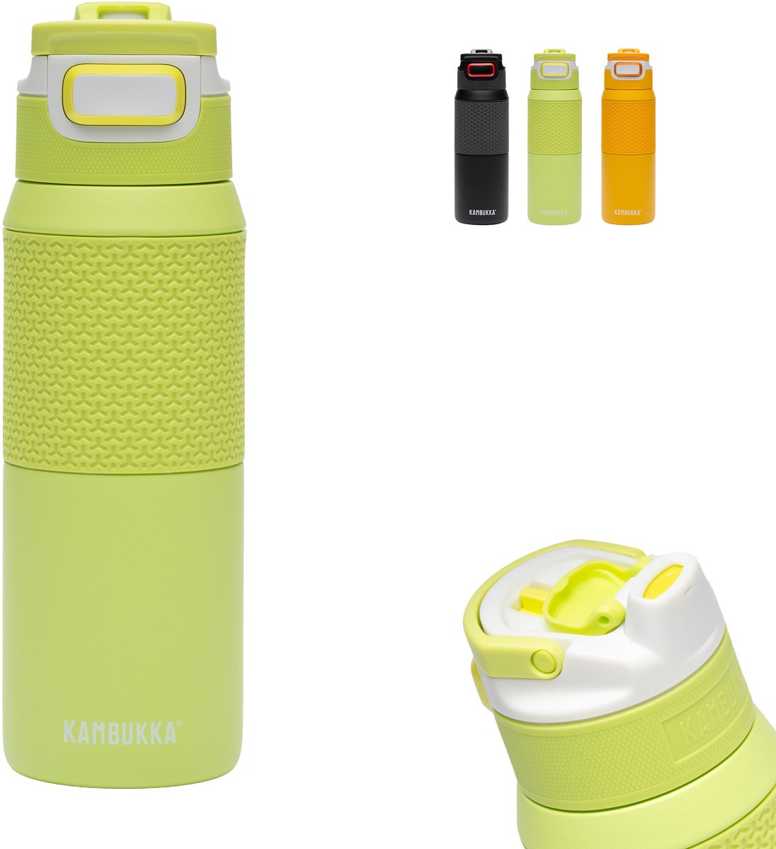 Kambukka Elton isolierte Wasserflasche 750 ml – Mojito Sommer mit 3-in-1-Deckel und einfacher Reinigung – fluoreszierendes Grün