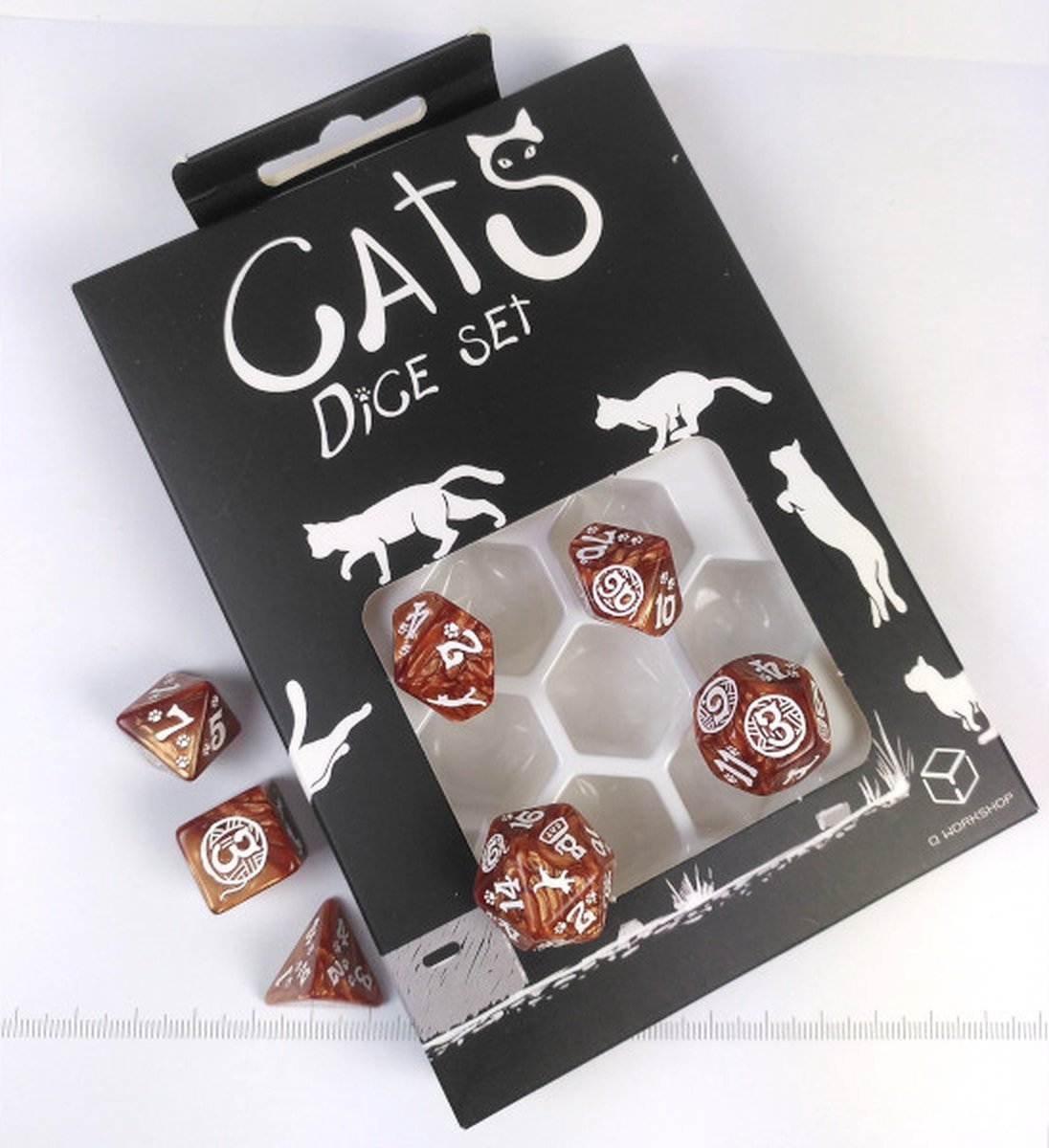 Q-Workshop Würfelset Katzen Muffin – Braun – 7 Stück – DND.