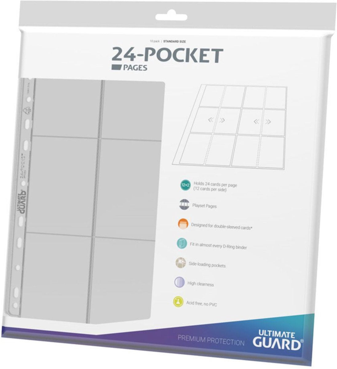 Ultimate Guard 24-Pocket-Quadrow-Seiten mit Seiteneinzug (10) – transparent