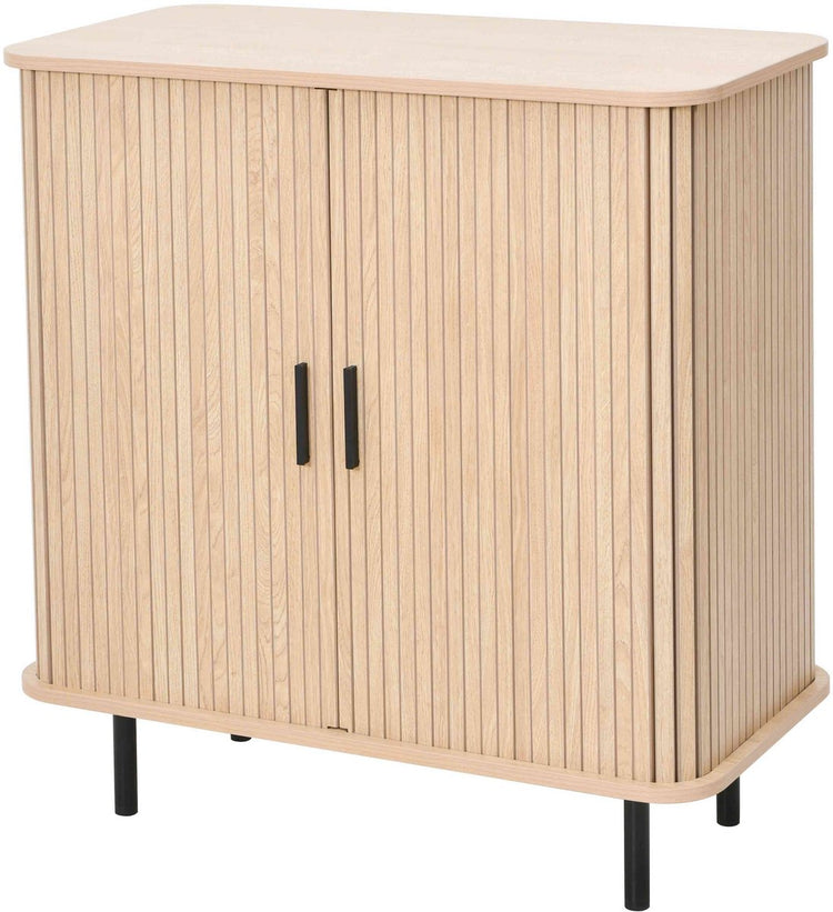 Mano Freizeit-Sideboard mit Schiebetür – Schrank 80 x 40 x 85 cm – Eichenholzoptik, schwarzes Metall