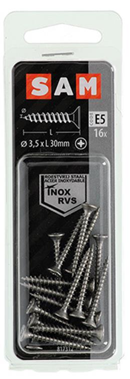 Mack 1019735 - Spanplattenschraube VZ-Kopf Edelstahl 16 Stück 3,5 x 30 mm | 10 Stück