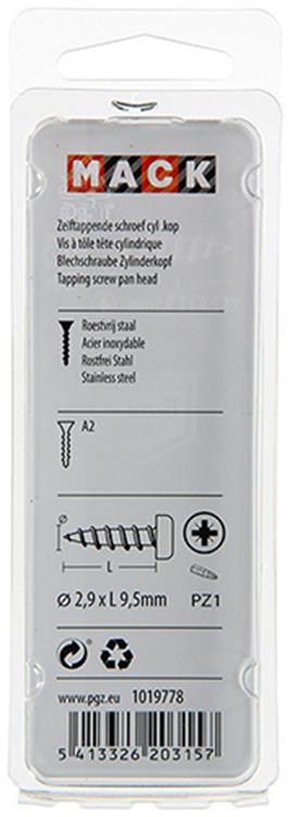 Mack 1019778 - Blechschraube Zylinderkopf A2 20 Stück 2,9 x 9,5 mm | 10 Stück