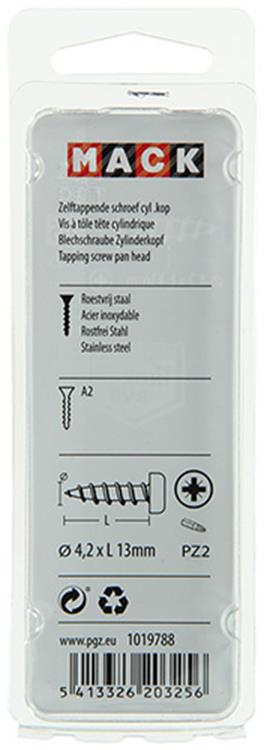 Mack 1019788 - Blechschraube Zylinderkopf A2 12 Stück 4,2 x 13 mm | 10 Stück