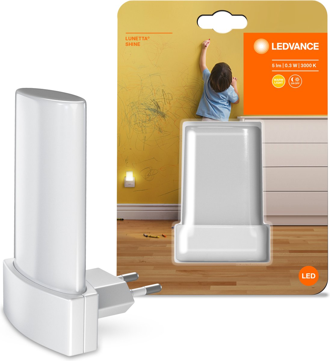 Ledvance Nachtlicht LED: für Steckdose, Lunetta Shine -,28 W, 22-…24-V, Warmweiß, 3-K, Gehäusematerial: Polycarbonat (PC), IP2-