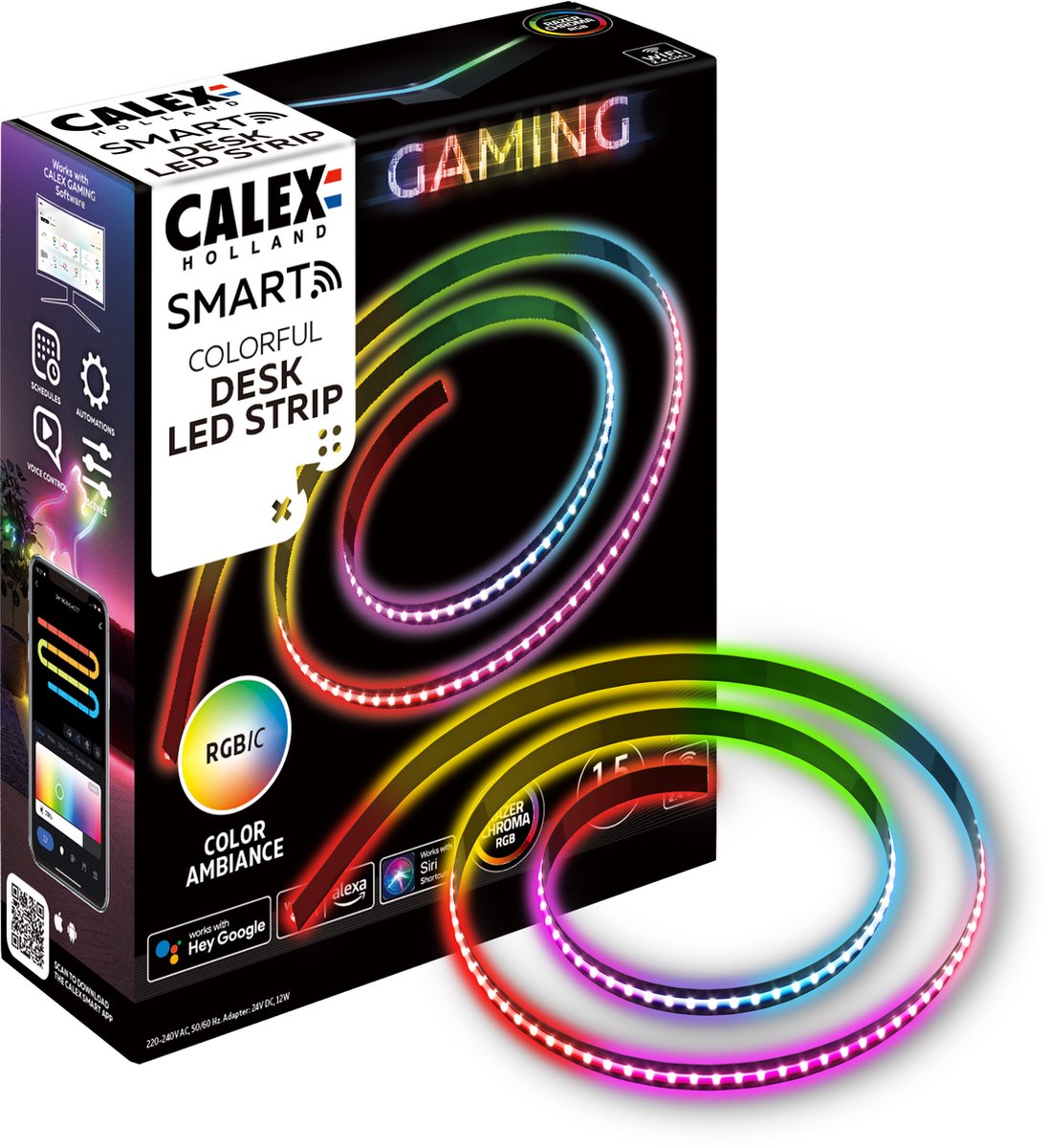 Calex Gaming-LED-Streifen für Schreibtisch – kompatibel mit Razer Chroma – Smart Home – RGB-Synchronisierung für PC – 150 cm