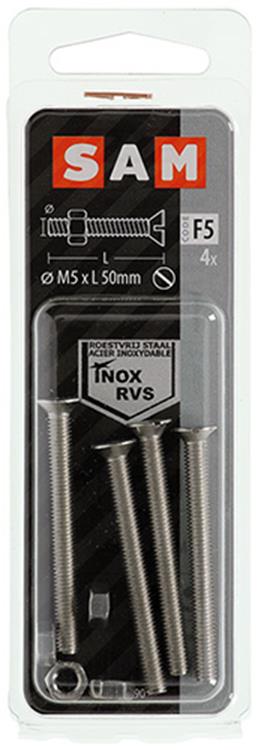 Mack 1019813 – Metallschraube verzinkt. Kopf + Mutter Edelstahl 4 Stk. M5x50 | 10 Stück
