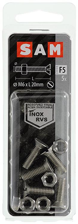 Mack 1019814 – Metallschraube verzinkt. Kopf + Mutter Edelstahl 5 Stk. M6x20 | 10 Stück