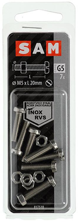 Mack 1019825 - Metallschraubzyl. Kopf + Mutter Edelstahl 7 Stk. M5x20 | 10 Stück