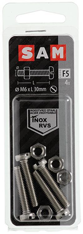 Mack 1019830 - Metallschraubzyl. Kopf + Mutter Edelstahl 4 Stk. M6x30 | 10 Stück