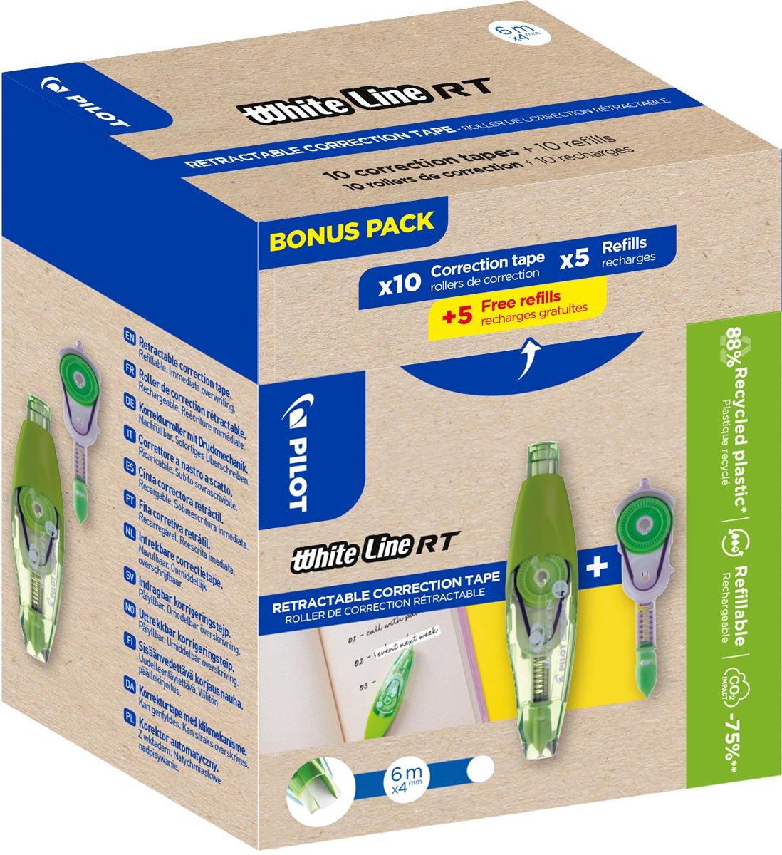 Pilot Whiteline RT, 10 Korrekturroller + 10 Nachfüllungen