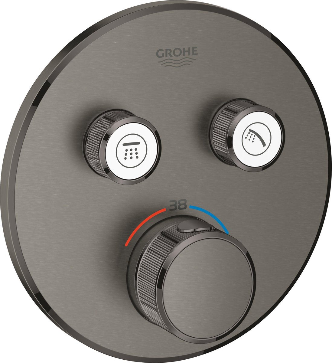 Grohe Grohtherm smartcontrol Thermostat-Duscharmatur – Einbau-Mischbatterie – mit Umsteller – rund – Hartgraphit gebürstet (dunkelgrau matt)