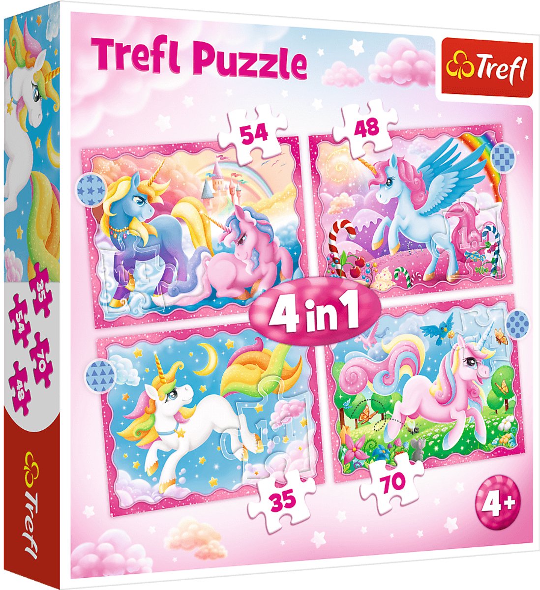 Trefl Puzzle-Set Einhörner und Magie – 4in1 Puzzlespaß für Kinder.