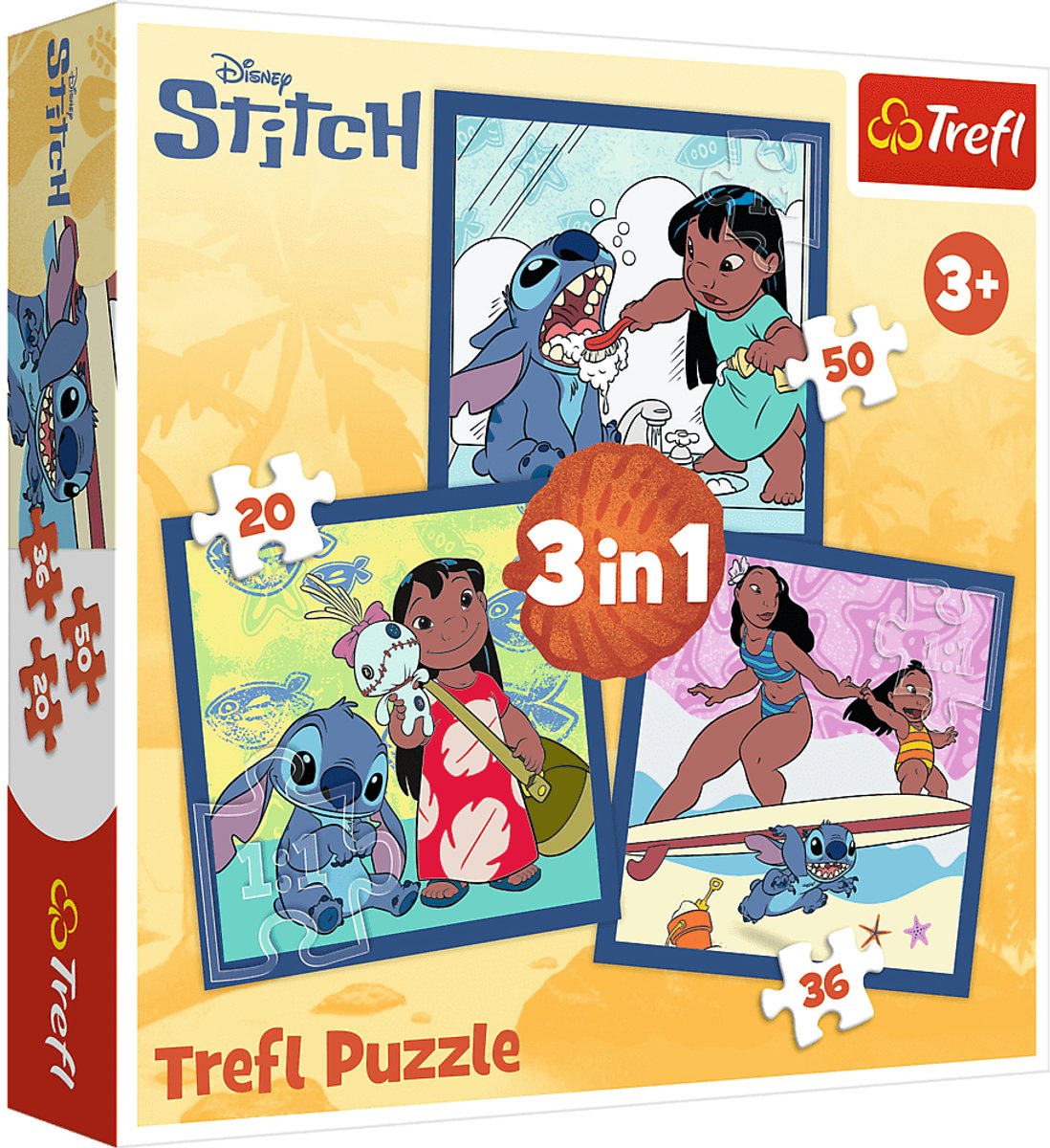 Trefl Puzzle 3in1 Disney Lilo Stitch – Lernspiel für Kinder, FSC-Karton.