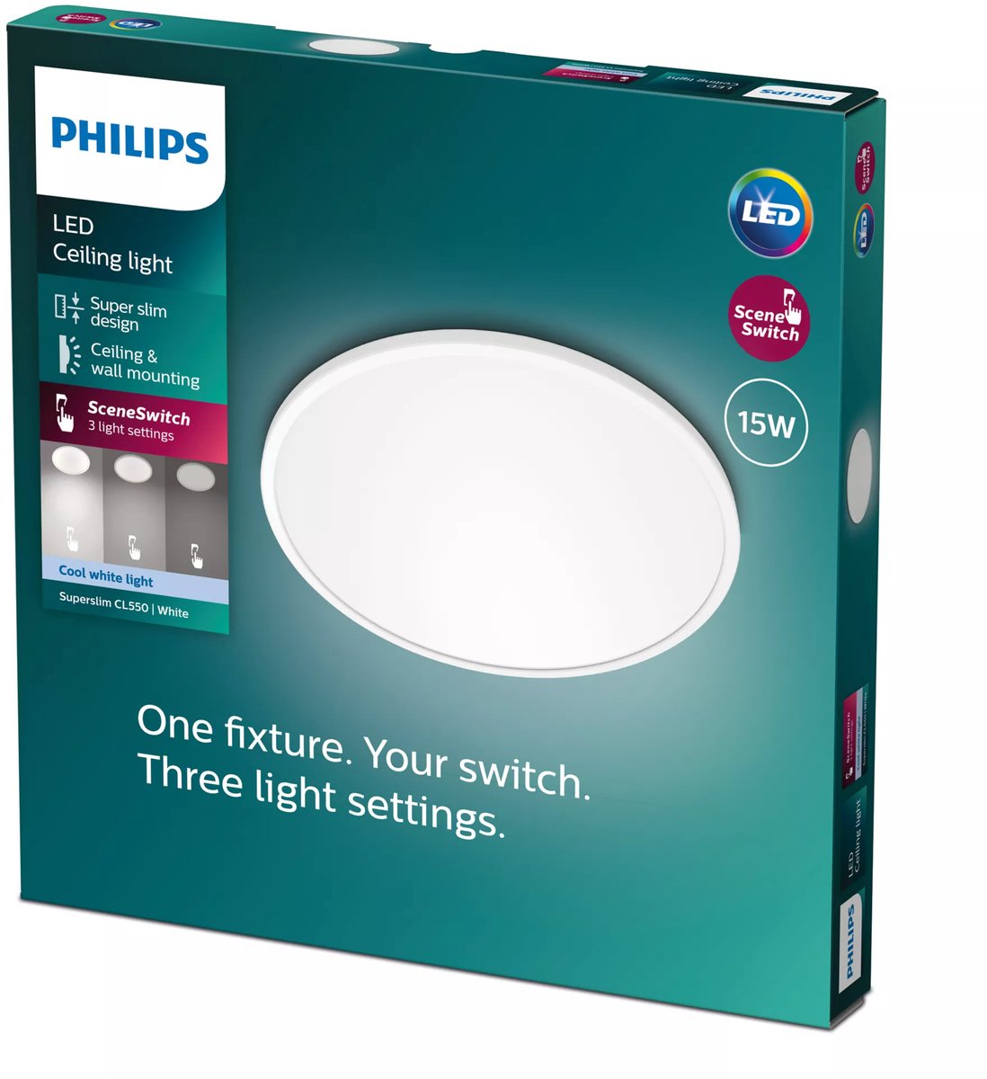 Philips LED Philips superschlanke Deckenleuchte – kaltweißes Licht – 15 W