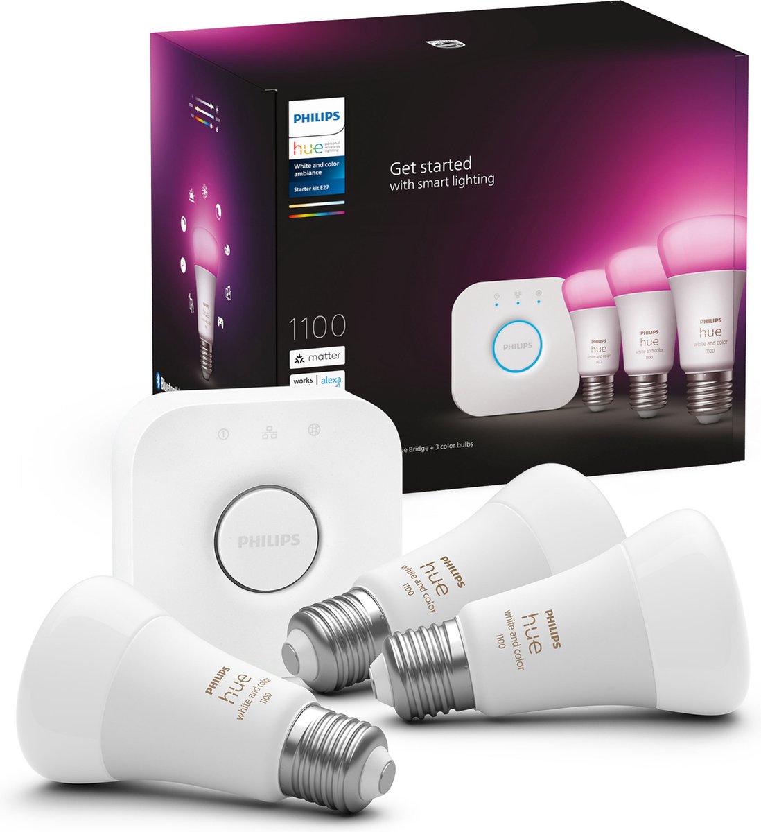 Philips Hue Starter Kit – weiß und farbig – 3 Lampen – E27 – 1100 lm