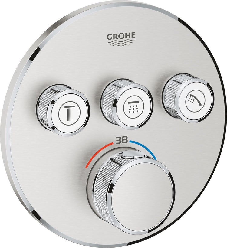 Grohe Grohtherm SmartControl Thermostat-Duscharmatur – Einbau-Mischbatterie – mit Umsteller – rund – Edelstahl (Supersteel)