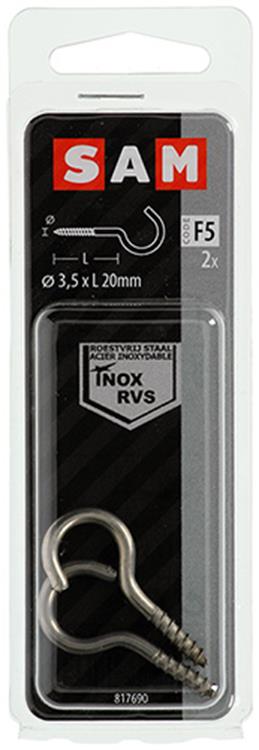 Mack 1019896 - Schraubhaken Edelstahl 2 Stück 3,5 x 20 mm | 10 Stück