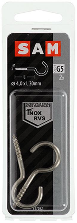 Mack 1019897 - Schraubhaken Edelstahl 2 Stück 4,0x30 mm | 10 Stück