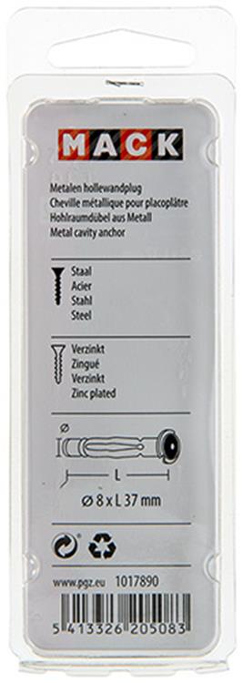 Mack 1017890 - Metall-Hohlwanddübel verzinkt 4 Stück 8 x37 mm | 10 Stück