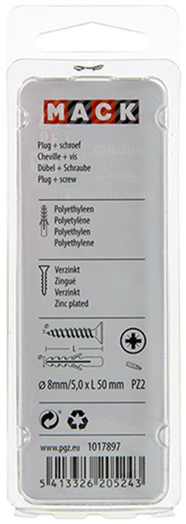 Mack 1017897 - Dübel + Schraube Polyethylen 10 Stück 8 mm 5,0 x 50 mm | 5 Stück