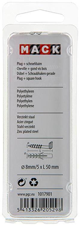 Mack 1017901 - Dübel + Daumenschraube Polyeth 4 Stück 8mm 5x50mm | 5 Stück