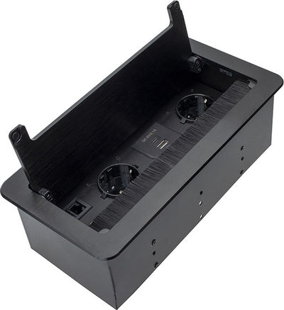 D Light Design Lichteingang - Steckdosenleiste - Verteilerstecker mit 2 Steckdosen - USB A und C - 1 HDMI - RJ45 - Verteilerkasten mit Klappe - Integrierte versteckte Steckdosenleiste mit 1,5 Meter Kabel - Schwarz
