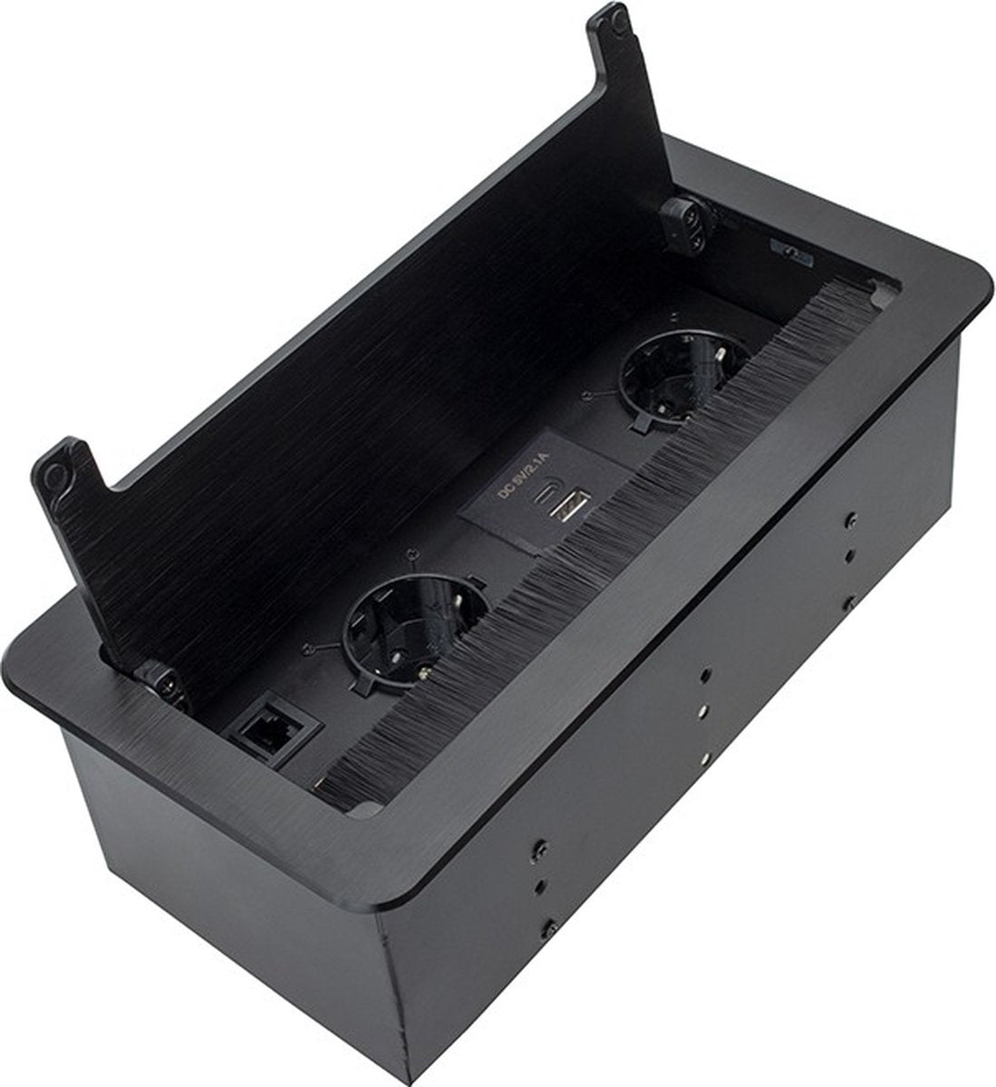 D Light Design Lichteingang - Steckdosenleiste - Verteilerstecker mit 2 Steckdosen - USB A und C - 1 HDMI - RJ45 - Verteilerkasten mit Klappe - Integrierte versteckte Steckdosenleiste mit 1,5 Meter Kabel - Schwarz