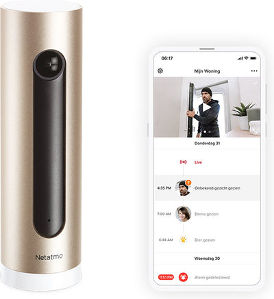 Netatmo Smart-Innenkamera – WiFi-Sicherheitskamera – Bewegungserkennung – Nachtsicht – funktioniert mit Google Home, Alexa und Apple Home Kit – 1 Stück – Gold