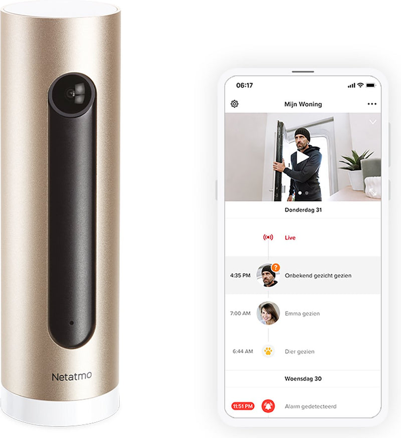 Netatmo Smart-Innenkamera – WiFi-Sicherheitskamera – Bewegungserkennung – Nachtsicht – funktioniert mit Google Home, Alexa und Apple Home Kit – 1 Stück – Gold