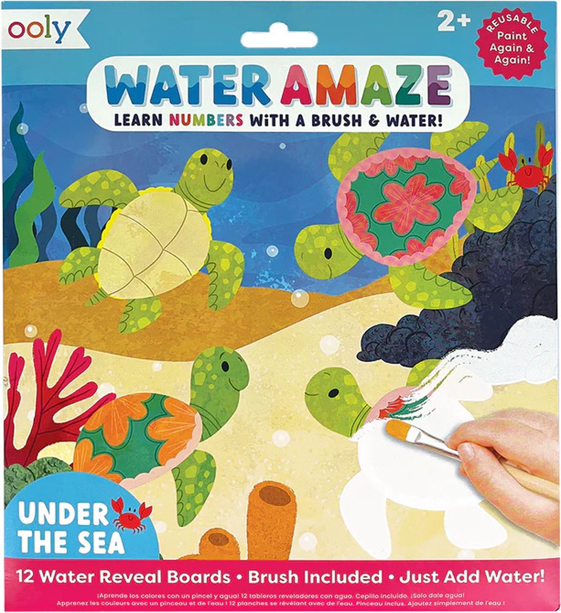 Ooly – Water Amaze Water Reveal Boards – Unter dem Meer – Ausmalen mit Wasser – 12 verschiedene Bilder – versteckte Bilder werden mit Wasser enthüllt – inklusive Pinsel – die Bilder verschwinden nach dem Trocknen – geeignet ab 2 Jahren